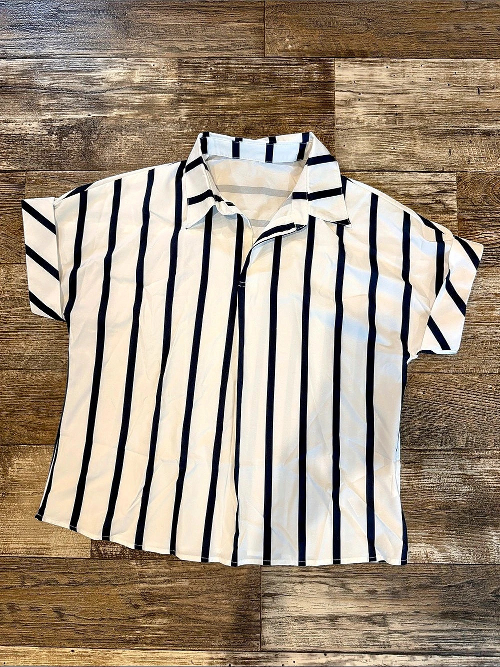 Navy and White Striped Short-Sleeve